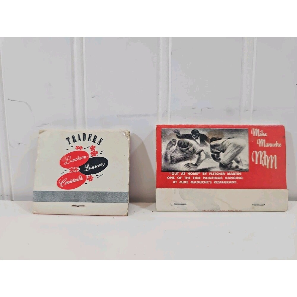 1950s Baseball Out at Home Plate Mike Manuche Restaurant and Traders NYC Matches